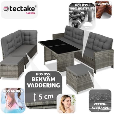 tectake Soffgrupp Loungeset Barletta i konstrotting - grå/beige