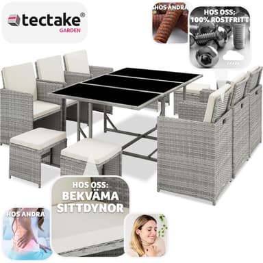 tectake Matgrupp Malaga i konstrotting inkl regnskydd - ljusgrå