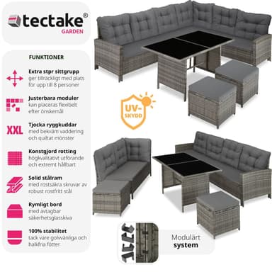 tectake Soffgrupp Loungeset Barletta i konstrotting - grå/beige