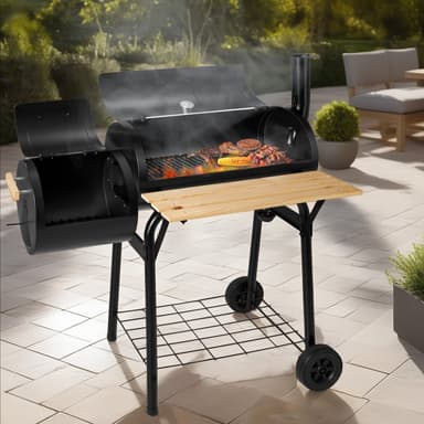 tectake Kolgrill med lock och värmeställ, inklusive temperaturvisning - svart