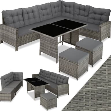 tectake Soffgrupp Loungeset Barletta i konstrotting - grå/beige