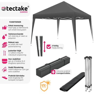 tectake Hopfällbar Paviljong Linosa 3x3 m - grå