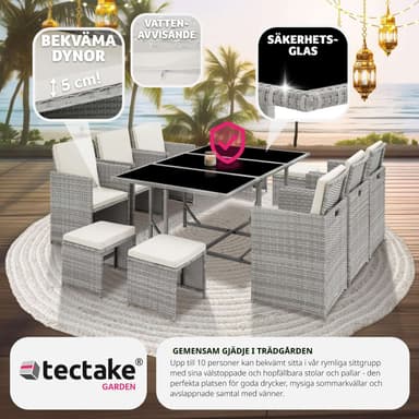 tectake Matgrupp Malaga i konstrotting inkl regnskydd - ljusgrå