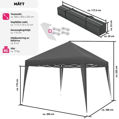 tectake Hopfällbar Paviljong Linosa 3x3 m - grå