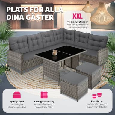 tectake Soffgrupp Loungeset Barletta i konstrotting - grå/beige