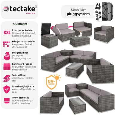 tectake Loungeset Pisa i konstrotting - grå