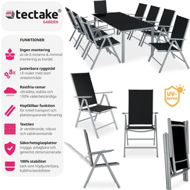 tectake Matgrupp i Aluminium med 8 stolar - silver