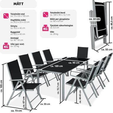 tectake Matgrupp i Aluminium med 8 stolar - silver