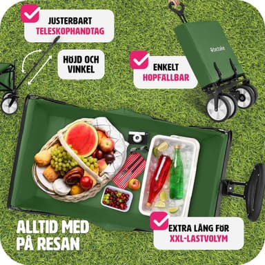 tectake Hopfällbar skrinda Leon med bromsar, lastkapacitet 80kg - grön