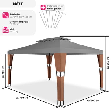 tectake Paviljong i konstrotting Mona 3x4m - brun/antracit