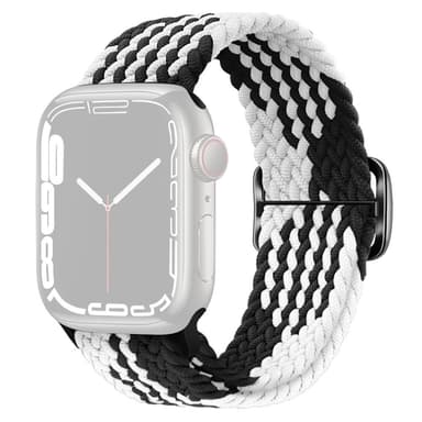 SKALO Flätat tygarmband Apple Watch Series 10 42mm - Vit-Svart