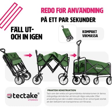 tectake Hopfällbar skrinda Leon med bromsar, lastkapacitet 80kg - grön