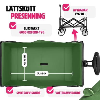 tectake Hopfällbar skrinda Leon med bromsar, lastkapacitet 80kg - grön
