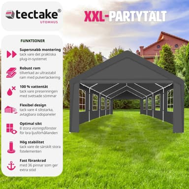 tectake Partytält, Paviljong Mammut 8x4m, stabil och vattentät - grå