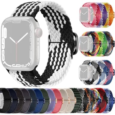 SKALO Flätat tygarmband Apple Watch Series 10 42mm - Vit-Svart