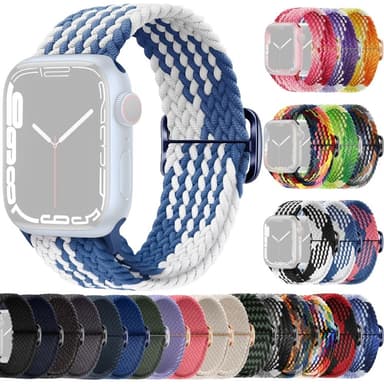 SKALO Flätat tygarmband Apple Watch SE 40mm - Blå-Vit
