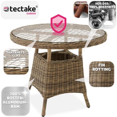 tectake Trädgårdsbord i aluminium med avtagbar glasskiva 91x73,5 cm - natur