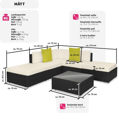 tectake Loungeset i konstrotting Paris - svart