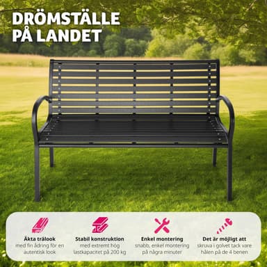 tectake Trädgårdsbänk Pino 3-sits 126x62x81,5cm - svart