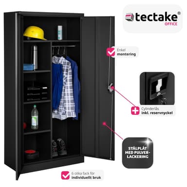 tectake Dokumentskåp med 6 fack och stång - svart, 80 cm