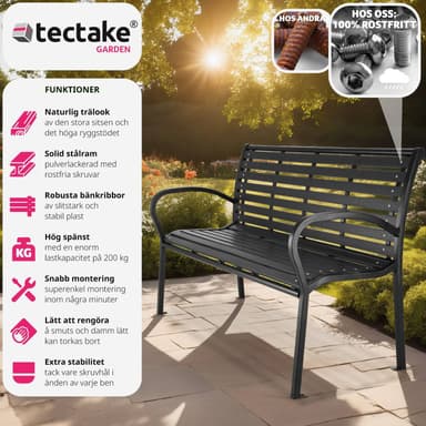 tectake Trädgårdsbänk Pino 3-sits 126x62x81,5cm - svart
