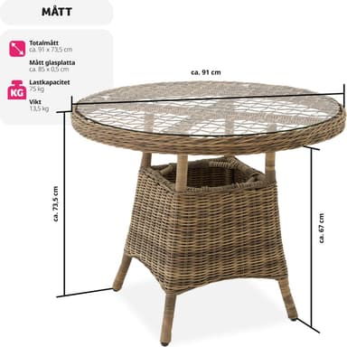 tectake Trädgårdsbord i aluminium med avtagbar glasskiva 91x73,5 cm - natur