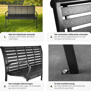 tectake Trädgårdsbänk Pino 3-sits 126x62x81,5cm - svart