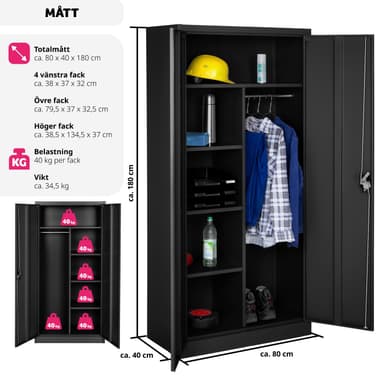 tectake Dokumentskåp med 6 fack och stång - svart, 80 cm