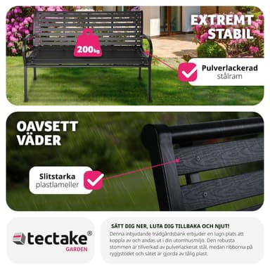 tectake Trädgårdsbänk Pino 3-sits 126x62x81,5cm - svart