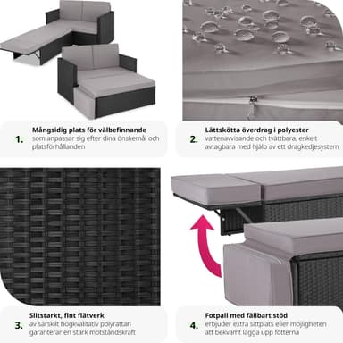 tectake Loungesoffa Korfu - svart/grå