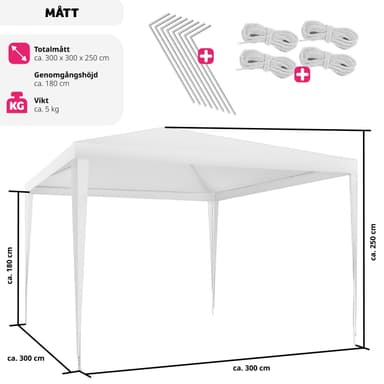 tectake Paviljong Kara 3x3 m - vit