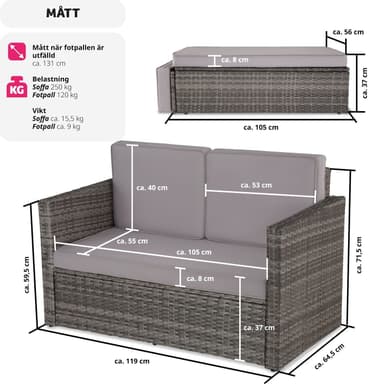 tectake Loungesoffa Korfu - grå