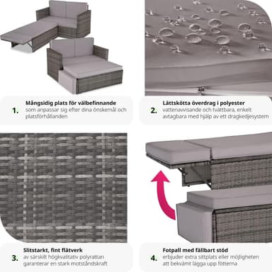 tectake Loungesoffa Korfu - grå