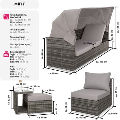 tectake Loungegrupp - Konstrotting San Marino - grå