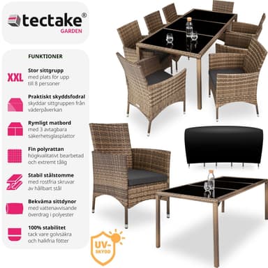 tectake Matgrupp i konstrotting Valencia - natur/mörkgrå