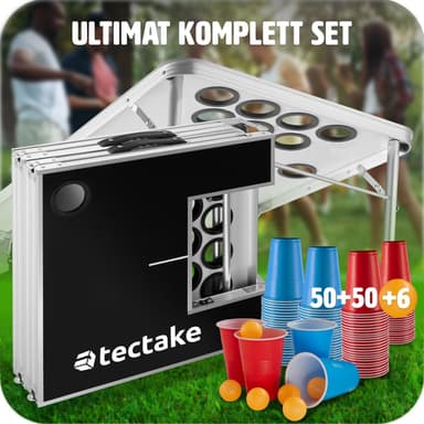 tectake Beerpong bord Beer Ball Blitz - hopfällbar och höjdjusterbar - svart