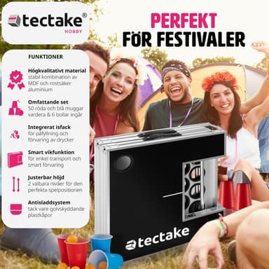 tectake Beerpong bord Beer Ball Blitz - hopfällbar och höjdjusterbar - svart