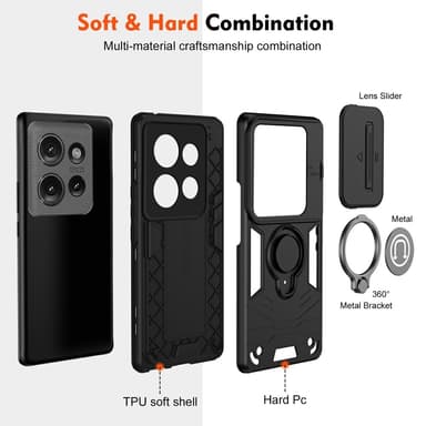 SKALO Motorola Edge 50 5G Armor Hybrid Metallring Kameraslider - Svart