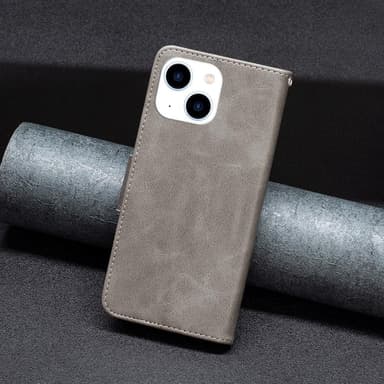 SKALO iPhone 15 Plånboksfodral i PU-Läder - Grå
