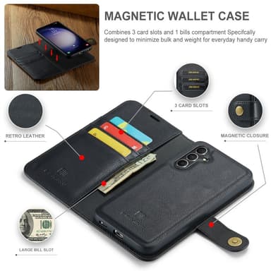 DG MING Samsung S24 FE 2-i-1 Magnet Plånboksfodral - Svart