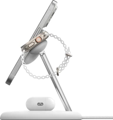 Belkin BoostCharge Pro 3-i-1 Qi2 trådlöst laddningsställ (vitt)