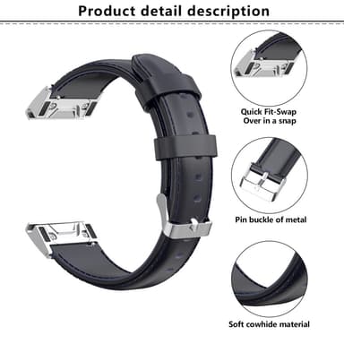 KALEBOL Läderarmband Garmin Fenix 8 51mm - Svart