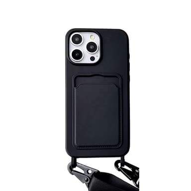 Skyddande telefonfodral i iPhone 16-serien med korthållare och snodd i