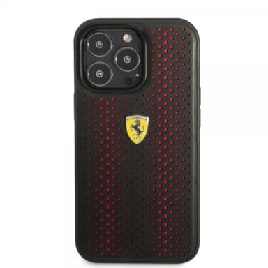 Ferrari iPhone 14 Pro Max Skal Logo Perforerad Svart Röd