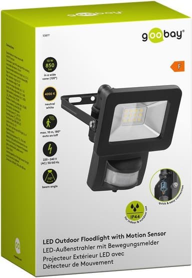 Goobay LED-strålkastare för utomhusbruk, 10 W, med rörelsedetektor