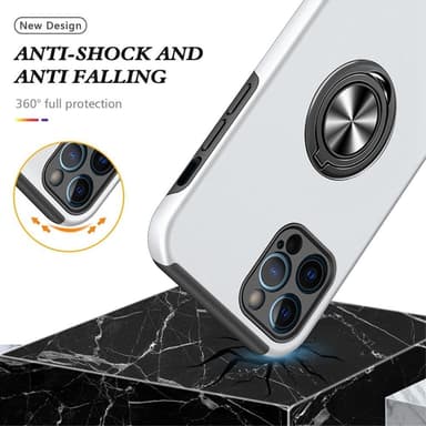 iPhone 14 Pro Max Hybrid skal med Finger Ring - Silver