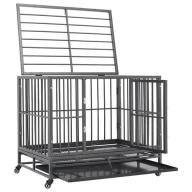 vidaXL Hundbur med hjul stål 92x62x76