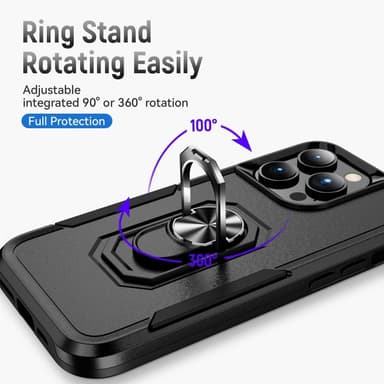 iPhone 14 Pro Hybrid skal med Finger Ring & Metall Plåt - Svart