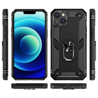 iPhone 14 Hybrid skal med Finger Ring & Metall Plåt - Svart