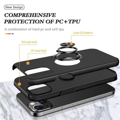 iPhone 14 Hybrid skal med Finger Ring - Svart